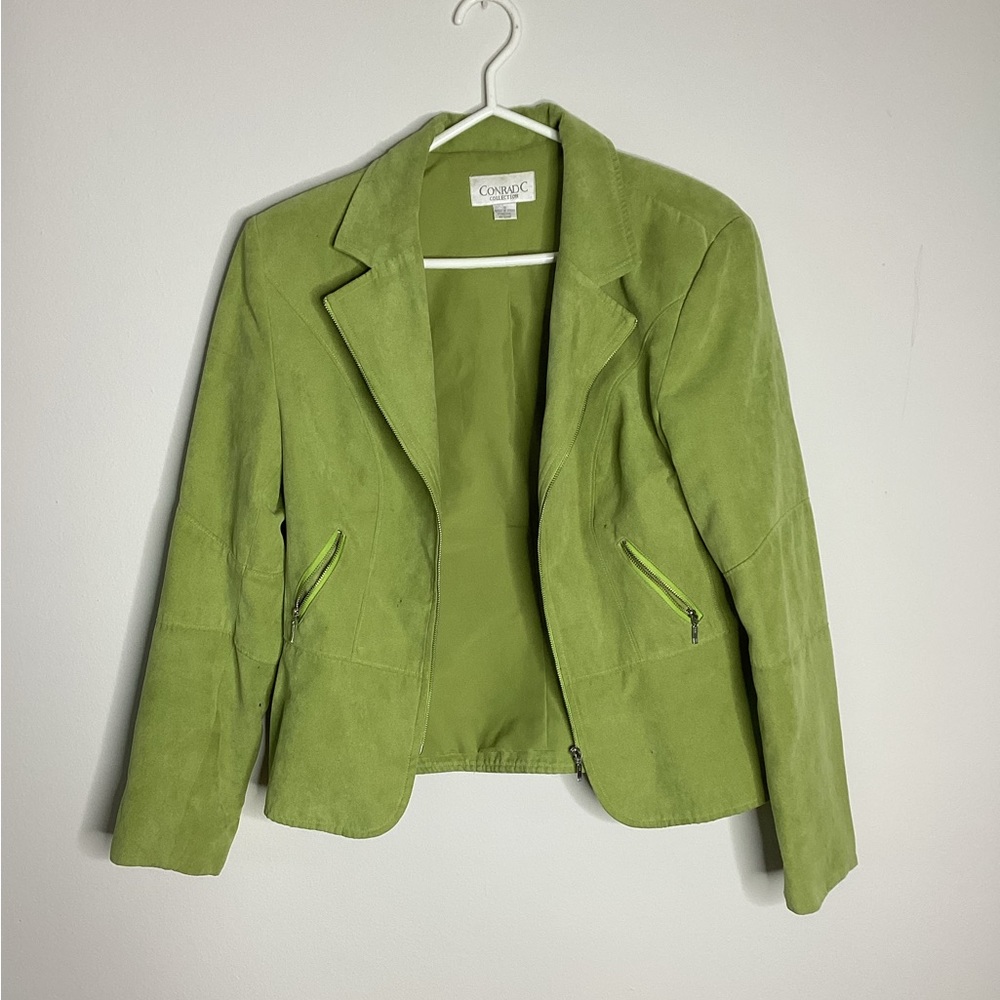 ConradC collection womens faux suede lime green motto jacket
